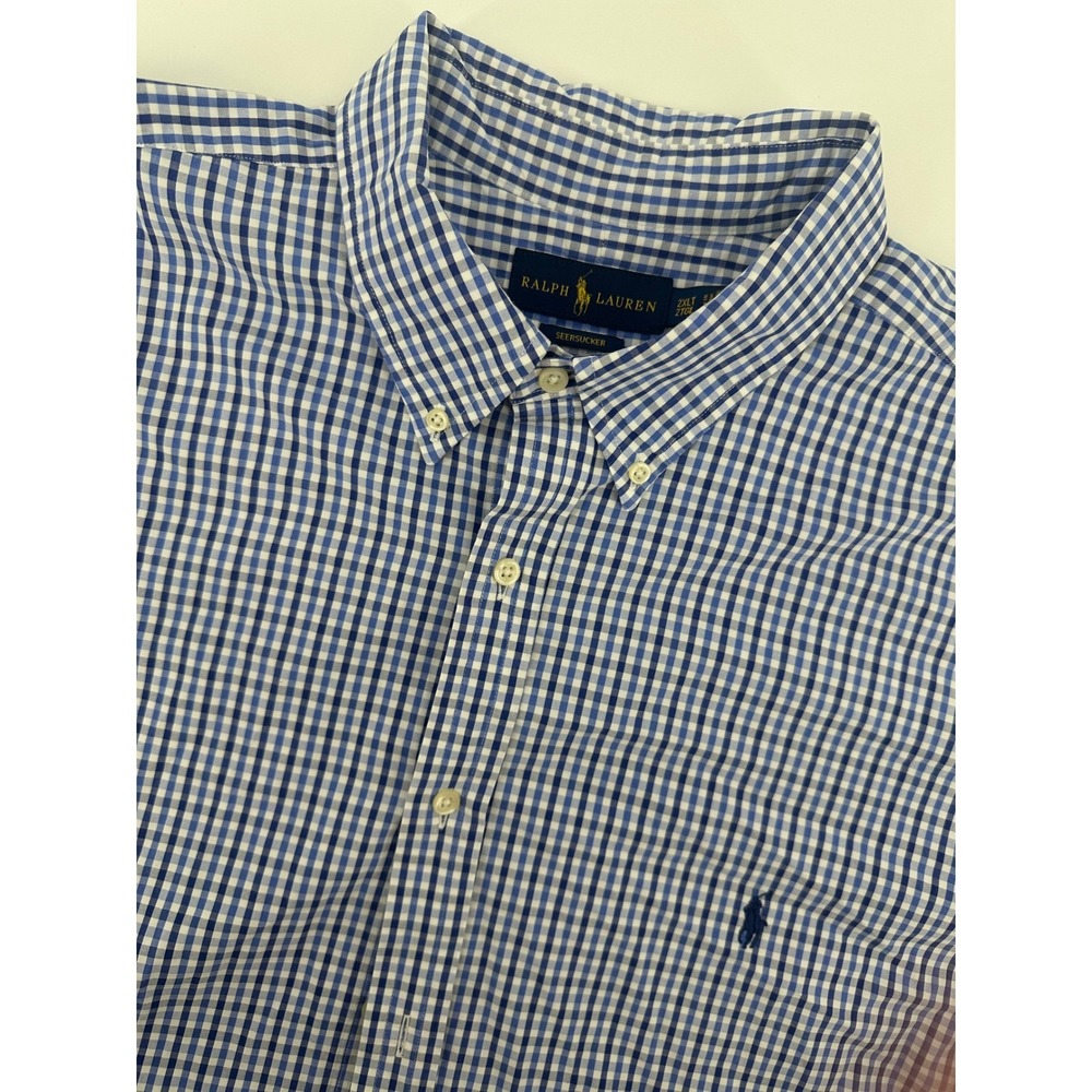 Polo Ralph Lauren Button Down Shirt Mens XL Blue Gingham Short Sleeve Plaid